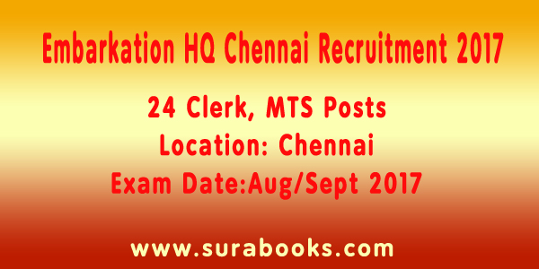 Embarkation HQ Chennai Recruitment 2017 24 Clerk, MTS Posts