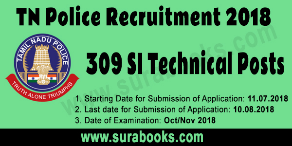 TNUSRB TN Police Recruitment 2018 309 SI Technical Posts
